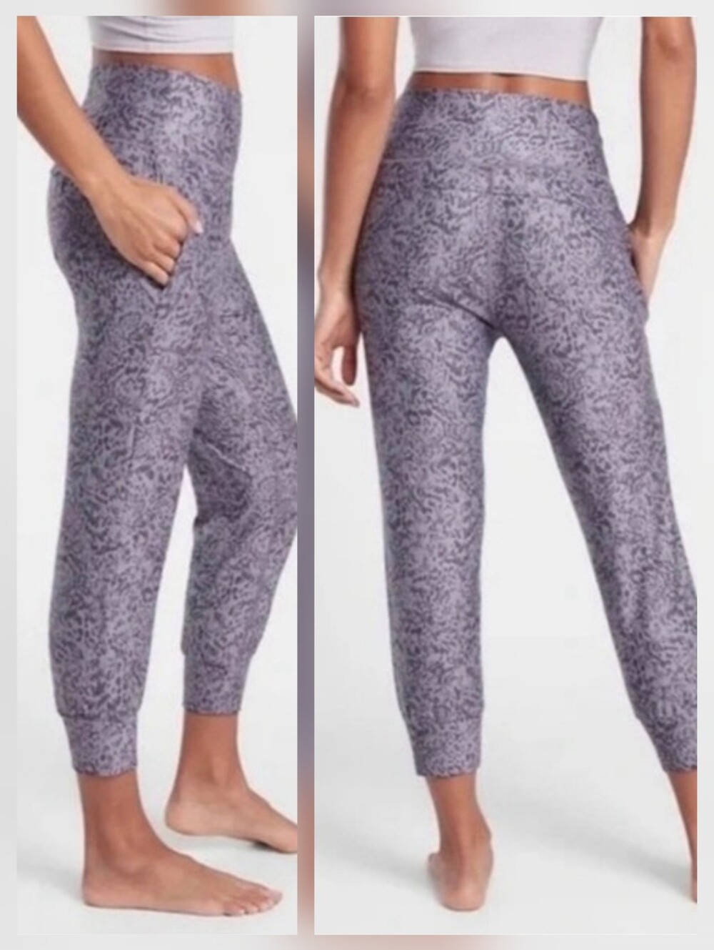Athleta Salutation Printed Cropped Jogger Pockets Tempest Violet Purple Small